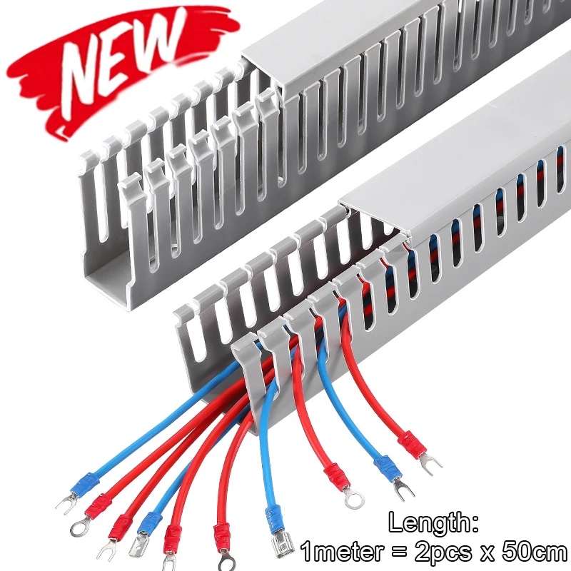 Gray Wiring Duct PVC Under Desk Cable Management 100cm open slot wiring raceway cabling ducting Management Power Cords Raceway