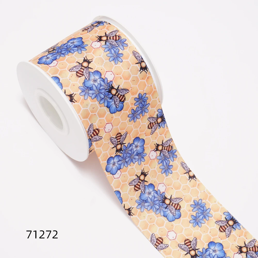 Nastri di raso in Grosgrain stampati con fiori e api da 5 metri per fiocchi forniture per imballaggio di decorazioni artigianali fai da te. 71266