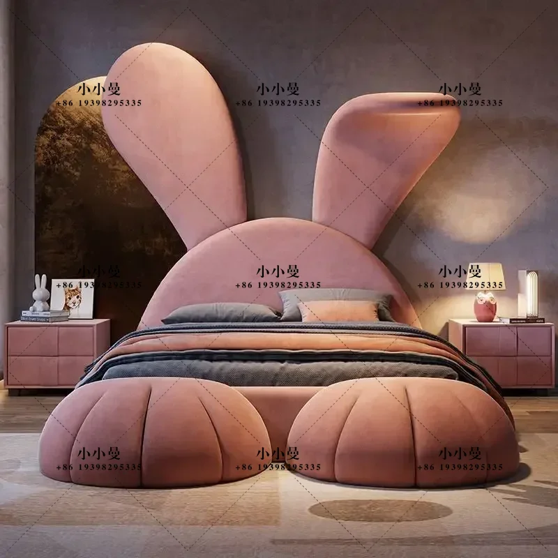 Light luxury children's pink princess bed cartoon rabbit modern simple multi-functional solid wood bed