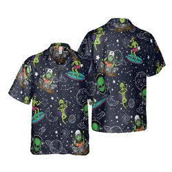 Harajuku Fashion UFO Graphic Shirts For Men Clothes Hip Hop Cartoon Alien Beach Shirt Hawaii Funny Biology Short Sleeve Blouses