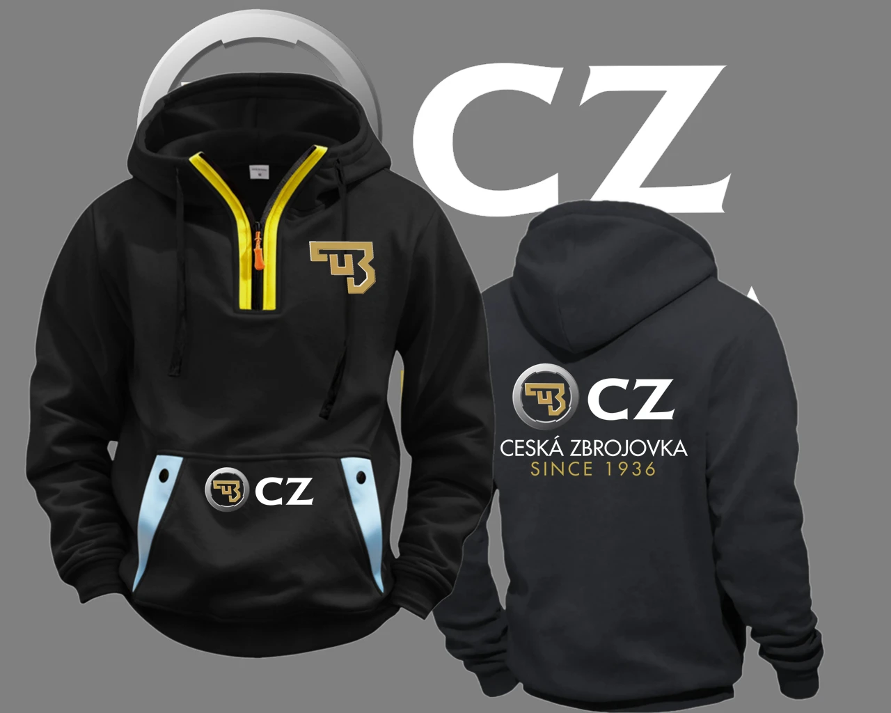 CZ Ceska Zbrojovka Sudaderas con capucha con bolsillo semi-con cremallera Sudaderas con capucha Harajuku Jersey Sudadera de moda Chaqueta con capucha informal