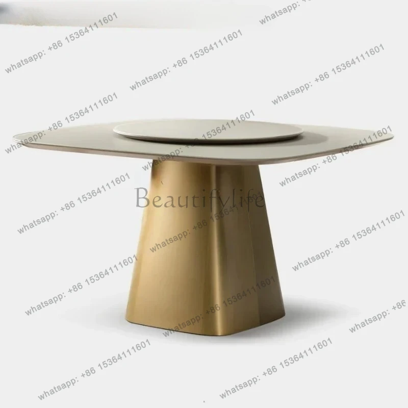 Customized Square Table Modern Simple and Light Luxury Stone Plate Dining Tables and Chairs Set Turntable Dining Table