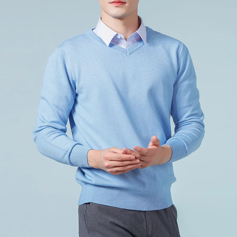 

Men Sweaters Hot Sale V Neck Long Sleeve Pullovers Solid Color Standard Clothes Male Woolen Knitted Jumpers Mens Brand Clothng