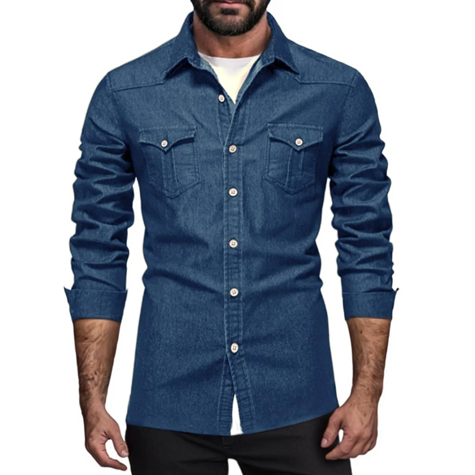 العلامة التجارية مطاطا القطن الدنيم قميص الرجال طويلة الأكمام جودة كاوبوي قمصان للرجال عارضة سليم صالح الرجال مصمم الملابس