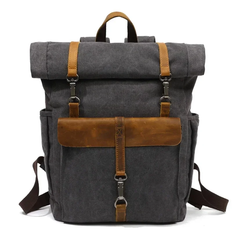 

Fashion Canvas Leather Backpacks 16" Laptop Daypack for Traveling Teenager Back Pack Student Computer Rucksacks