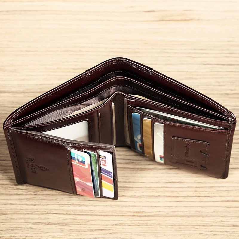 Portfel męski MANBANG Luxury, cienki, z prawdziwej skóry bydlęcej, z ochroną RFID, składany na trzy części, krótki portfel dla mężczyzn z okienkiem na identyfikator i przegródkami na karty kredytowe. — zdjęcie 7