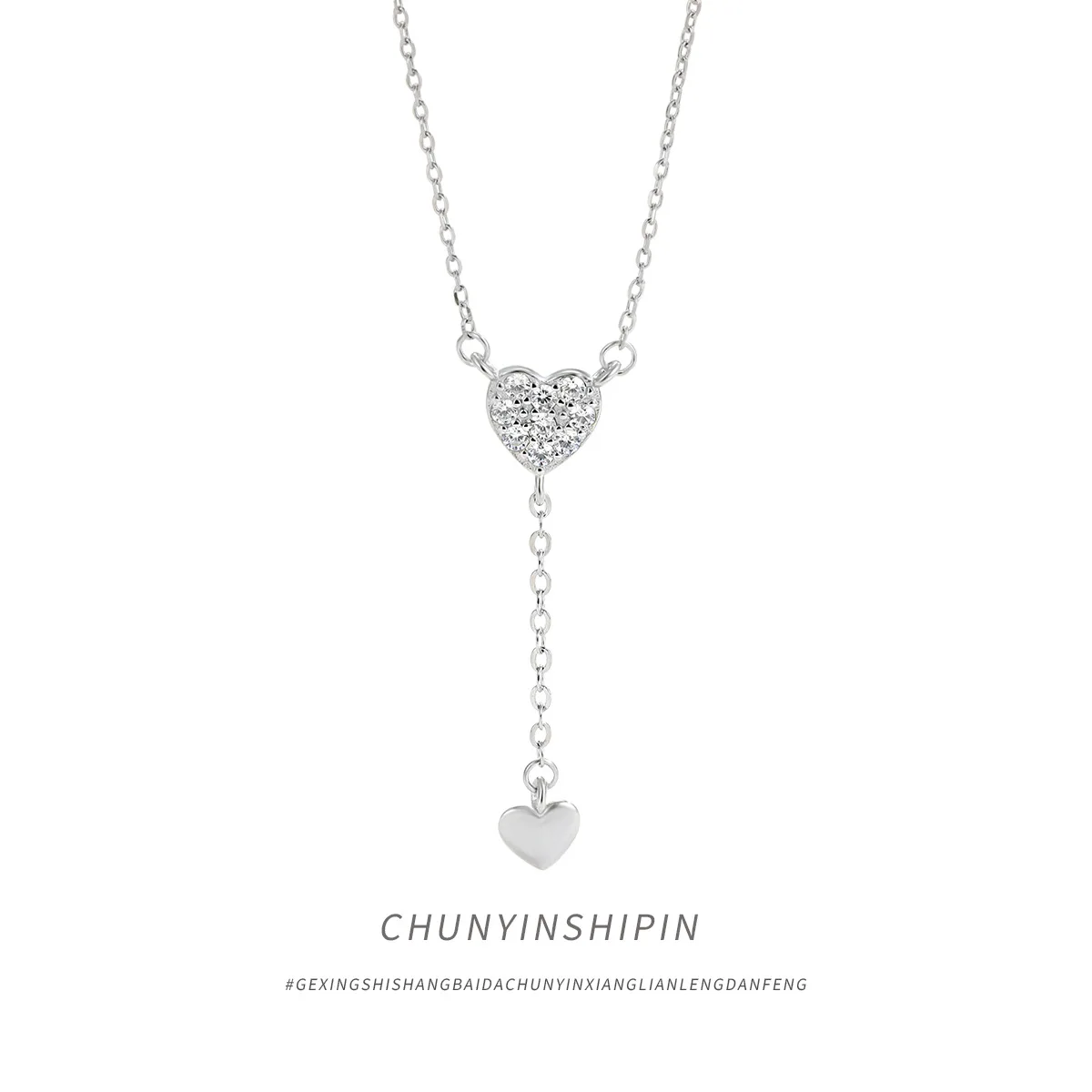 

S925 Silver Minimalist Heart Pendant Necklace Unique Women Accessory Dainty Collarbone Chain