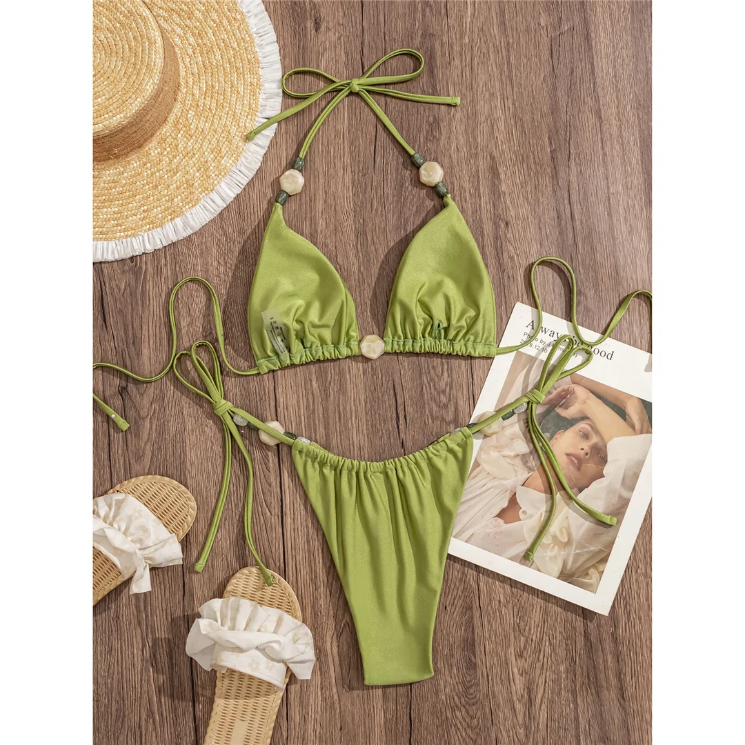 Halter Bikini mit hohem Beinausschnitt, Damen-Badebekleidung, zweiteiliges Bikini-Set, mit Trägern, gepolstert, Badeanzug, Badebekleidung, Modell V7785. – Detail 6