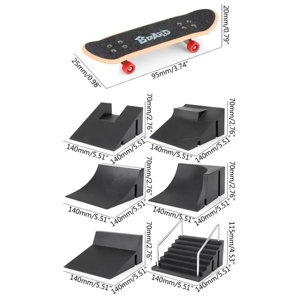 1Set Skate Toy Fingers Training Skate Park Ramp Set Funny Black Tech Practice Deck Plastic Finger Skateboards Extreme Sport