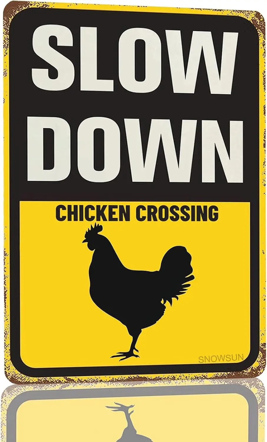 Snowsun Metal Tin Sign Slow Down Chicken Crossing Rerto Vintage Signs for Home Kitchen Garden Yard Wall Bedroom Club Front
