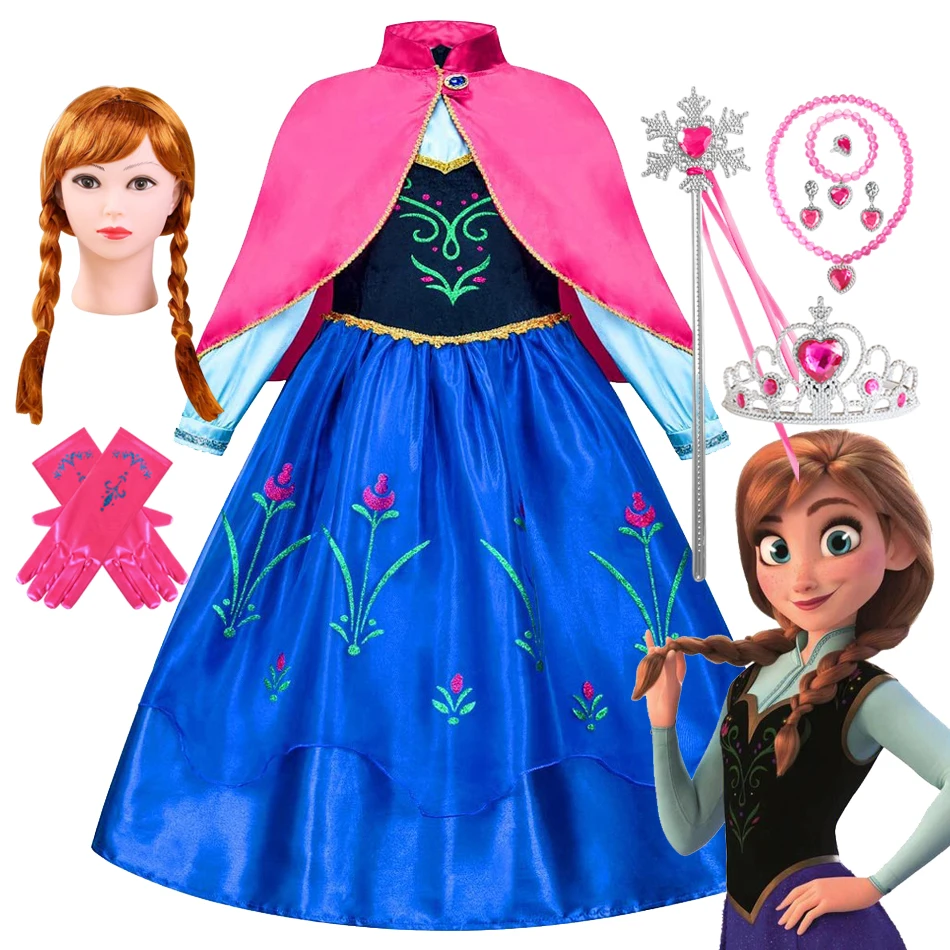 

Girl Anna Princess Dress Kids Disney Carnival Disguise Halloween Cosplay Girls Costume Birthday Party Outfit Clothes