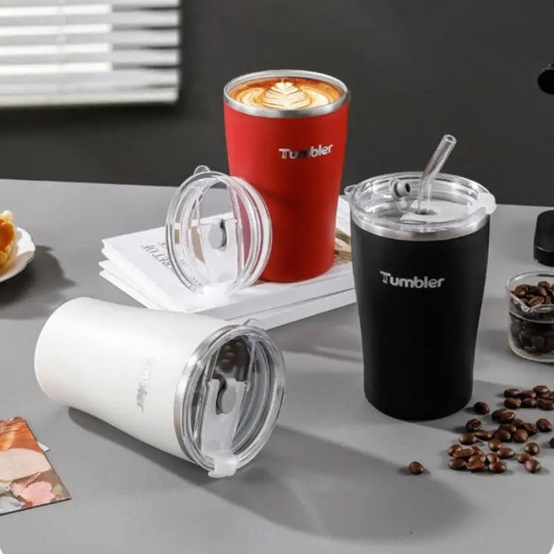 Stainless Steel Insulated Tumbler with BPA Free Flip Straw Lid Double Wall Reusable Coffee Mug for Coffee Lovers Daily Use