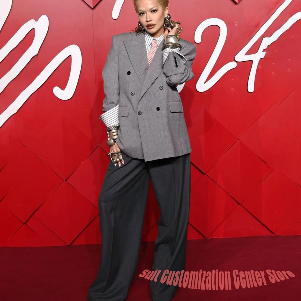 

Стильный женский пиджак большого размера, комплекты брюк, двубортный пиджак с остроконечными лацканами, костюм из 2 предметов, современная верхняя одежда для вечеринок