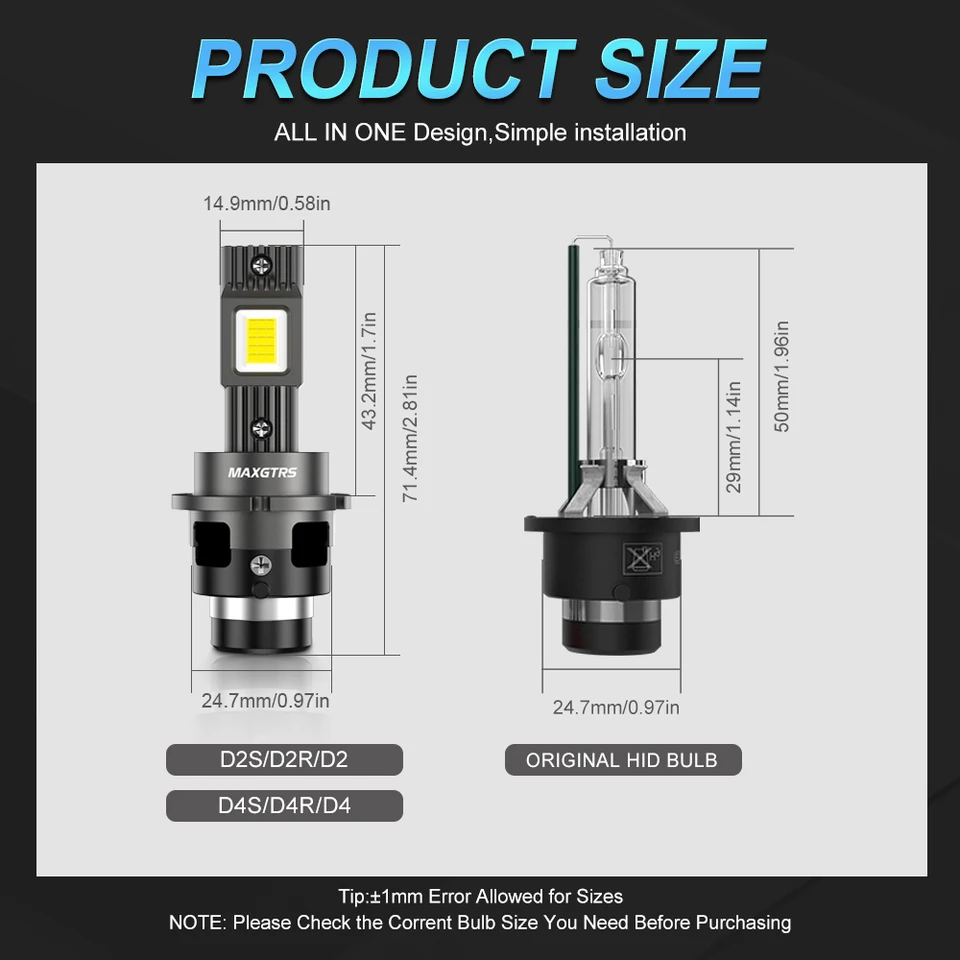 HID屋 D1/D3/D2/D4 LED 2x D1 D2 D3 D4S LED Headlight Bulbs 6000K White Conversion Kit