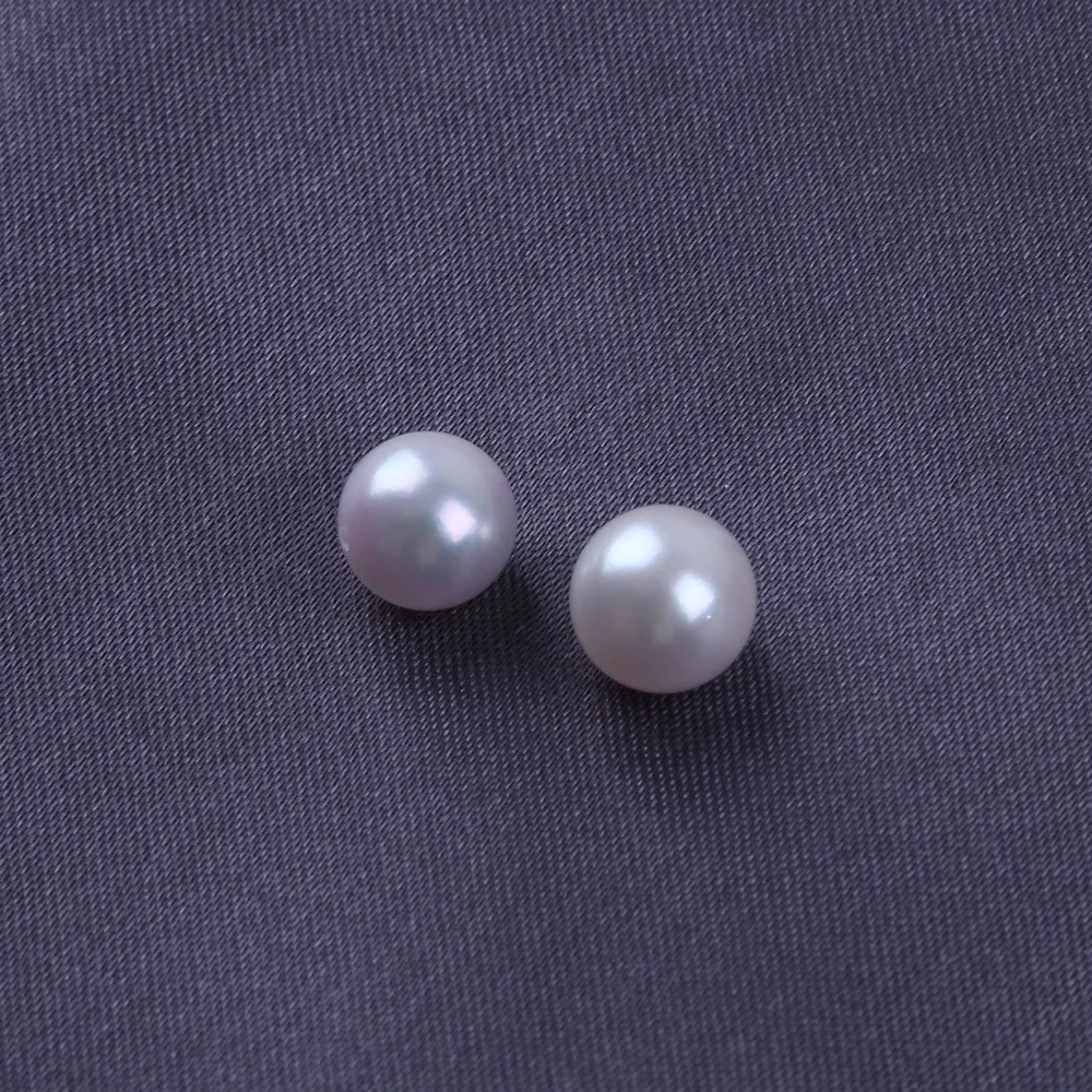 7-8mm White Round Loose Freshwater Pearls With Half Hole In Pair For Jewelry Making