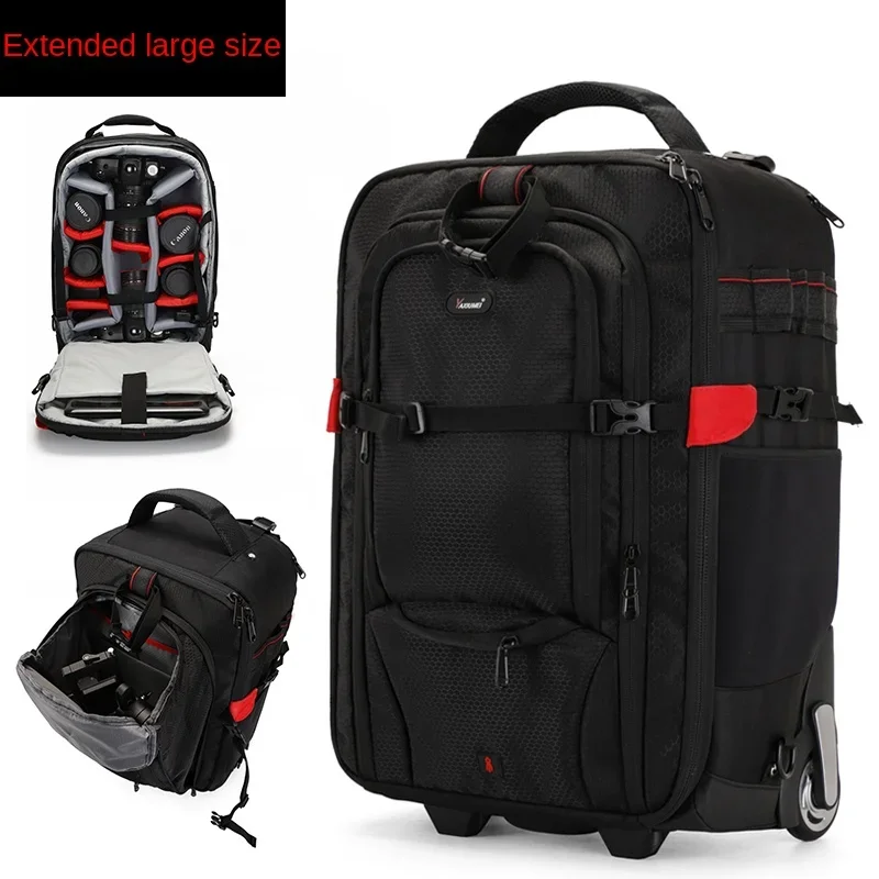 Pull Rod Camera Bag Backpack Multi-functional Waterproof SLR Camera Equipment Large Capacity Bag Wheel Boarding Pull Rod Case