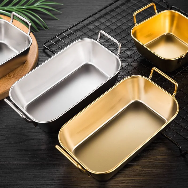 304 stainless steel square plate Korean creative fried chicken with ears snack plate French fries basket cooler dish candy snack