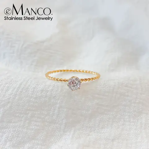 EManco 패션 여성을위한 새로운 스테인레스 스틸 반짝 이는 지르코니아 반지 결혼 약혼 반지 보석 선물 48 시간 배송