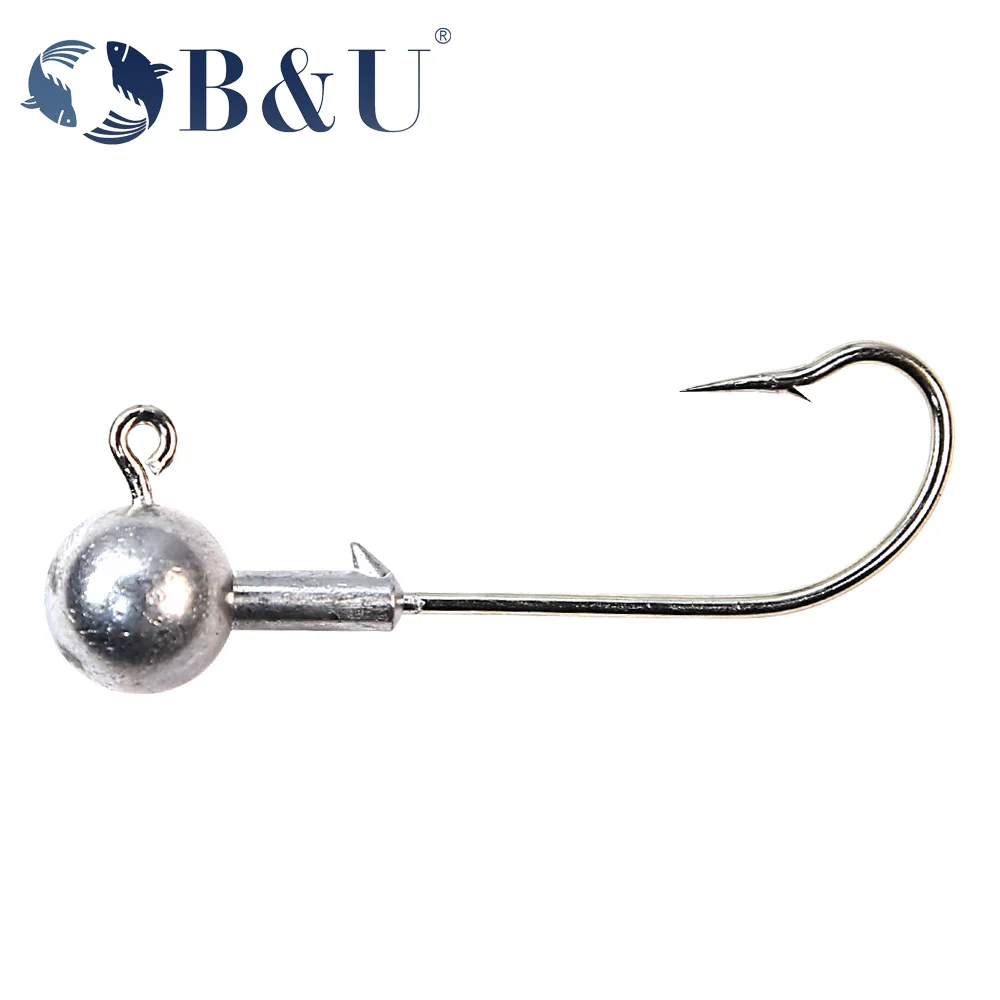 

B&U 5pcs NED jig head Long Shank hook 7g-25g Round Ball High Carbon Steel Hook Weedless For Soft Worm Fishing