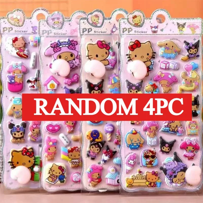 

Kawaii Sanrio наклейки счастливыми ягодицами My Melody Kuromi, мягкая декомпрессионная 3D рельефная наклейка, мультяшная награда, пузырьковая наклейка