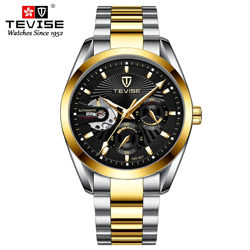 TEVISE Men Automatic Watch Stainless Steel Luminous Watch Waterproof 24 Hours Business Causal Watch