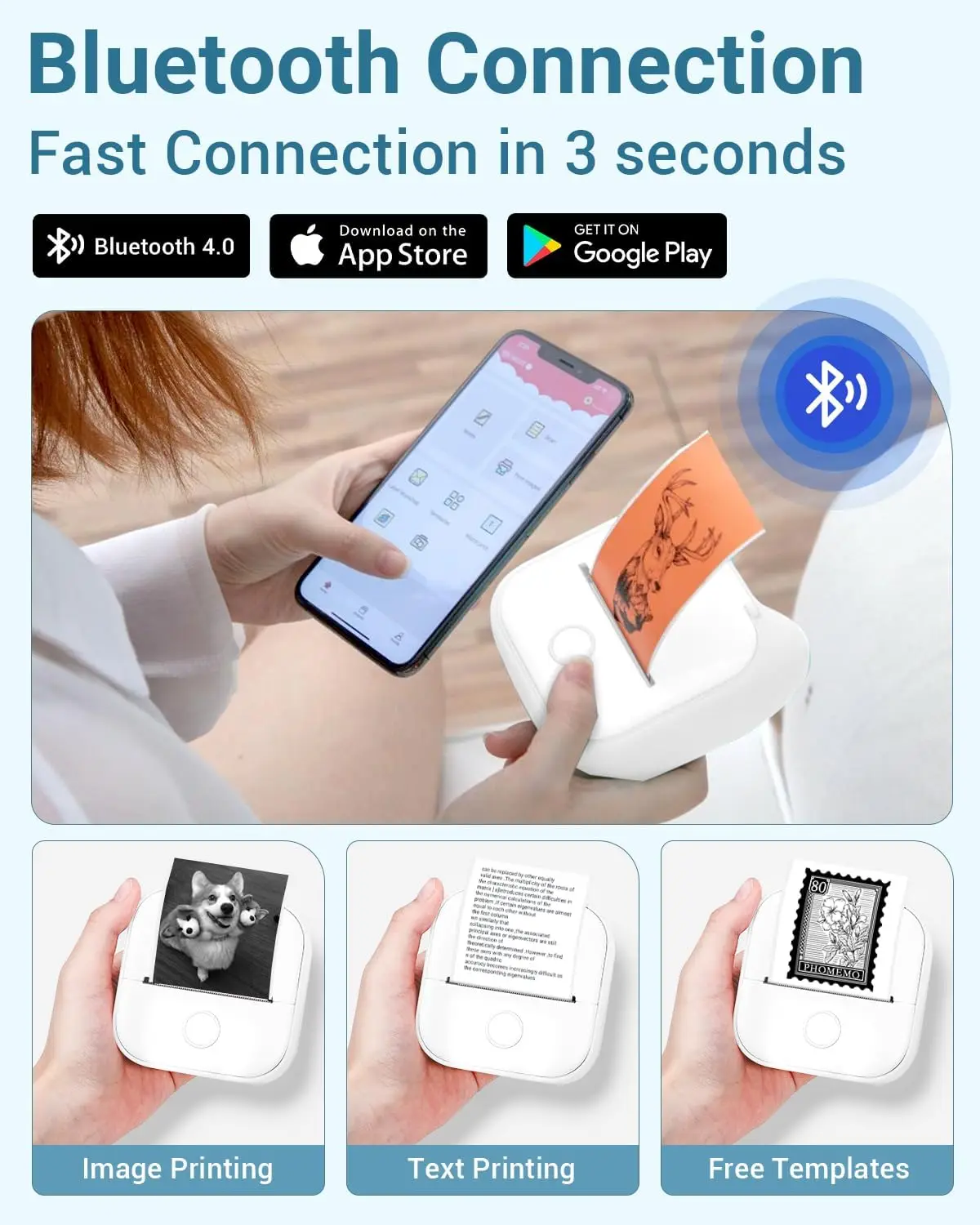 Phomemo Inkless Photo Printer Mini Portable Printer Wireless Bluetooth Labeler T02 Pocket Printer for Study Kids Home