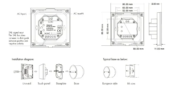 5 w 1 DALI WiFi i RF do montażu na ścianie Panel dotykowy Tuya App Control AC100-240V TPS-D-WT dla jednokolorowego światła LED RGB + CCT CCT RGB RGBW