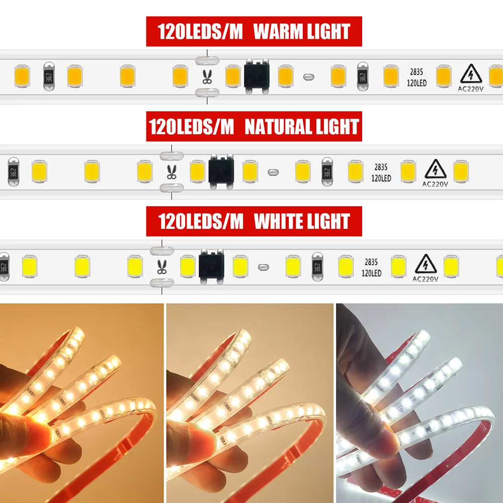 Imagem -03 - Fita Led Impermeável com Controlo Remoto Wifi Bluetooth Fita Flexível Power Kit 220v Wall Touch 23key Dimmer 2835 120led m