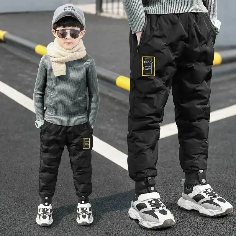 -30 Degree Kids Fleece Thickened Pants for Boys Winter Trousers Down Cotton Pants Outer Wear Children\'s Clothing 4-16 Years