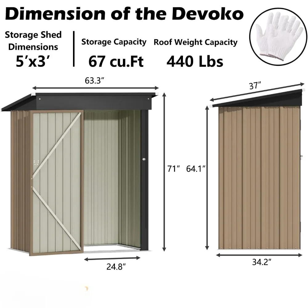 Outdoor Storage Shed, 5 x 3 Feet with Single Leaf Lockable Metal Structure, Backyard Outdoor Terrace, Outdoor Tool Shed