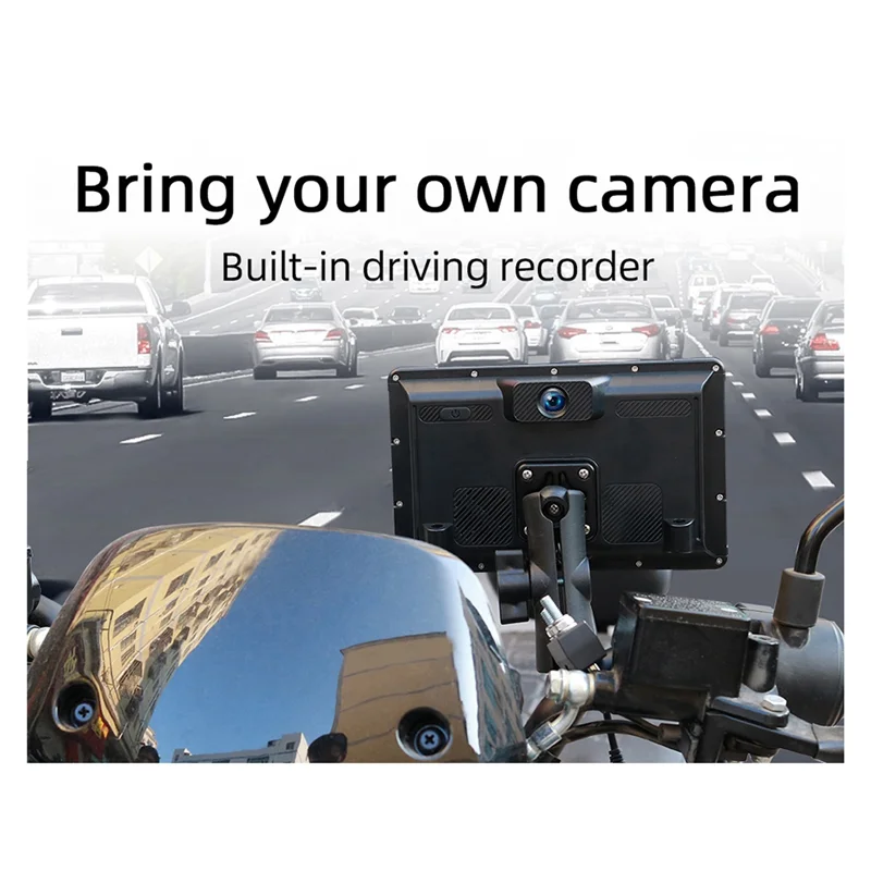 

N89R 7-дюймовый IPS-экран для мотоцикла, беспроводной Carplay, Android, GPS-навигация, записывающее устройство для вождения, IP65, водонепроницаемый экран, легкие вставки