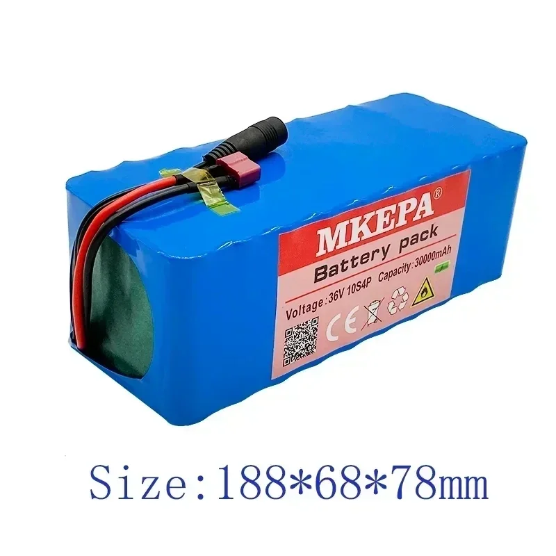 10S4P 36V 30000mAh high-power lithium rechargeable battery pack, customizable with various connector plugs