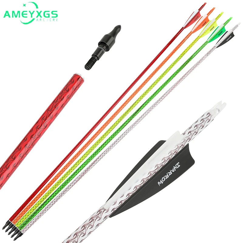 

6pcs Archery Mixed Carbon Arrow 3inch Rubber Feather Shield Vanes Spine 500 ID 6.2mm OD 7.8mm 100 grian Insert Nocks for Hunting