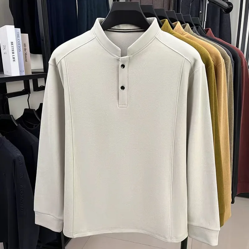 2025 خريف شتاء جديد بلون عادية متعددة الاستخدامات بأكمام طويلة البلوز الرجال المألوف وسيم قاعدة دافئة #2