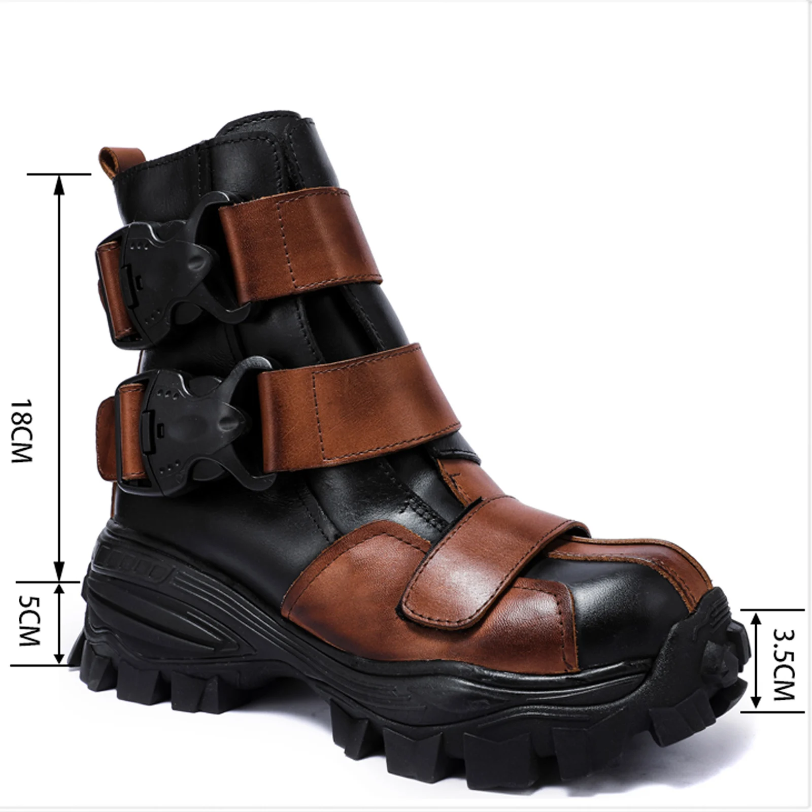 

Men's Fashion Genuine Leather Motorcycle Boots Gothic Skull Punk Mid-calf Boots Rock Western Cowboy Boots Platform