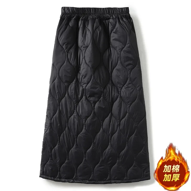 2024 New Autumn Winter Retro Elastic Thick Warm Windproof Skirt, For Women Clothing, Spring Casual Black Skirts