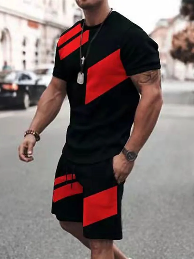 

The 2025 New Casual Men's Set Features A Simple Geometric Print Summer Street Fashion Outfit That Is Breathable And Comfortable