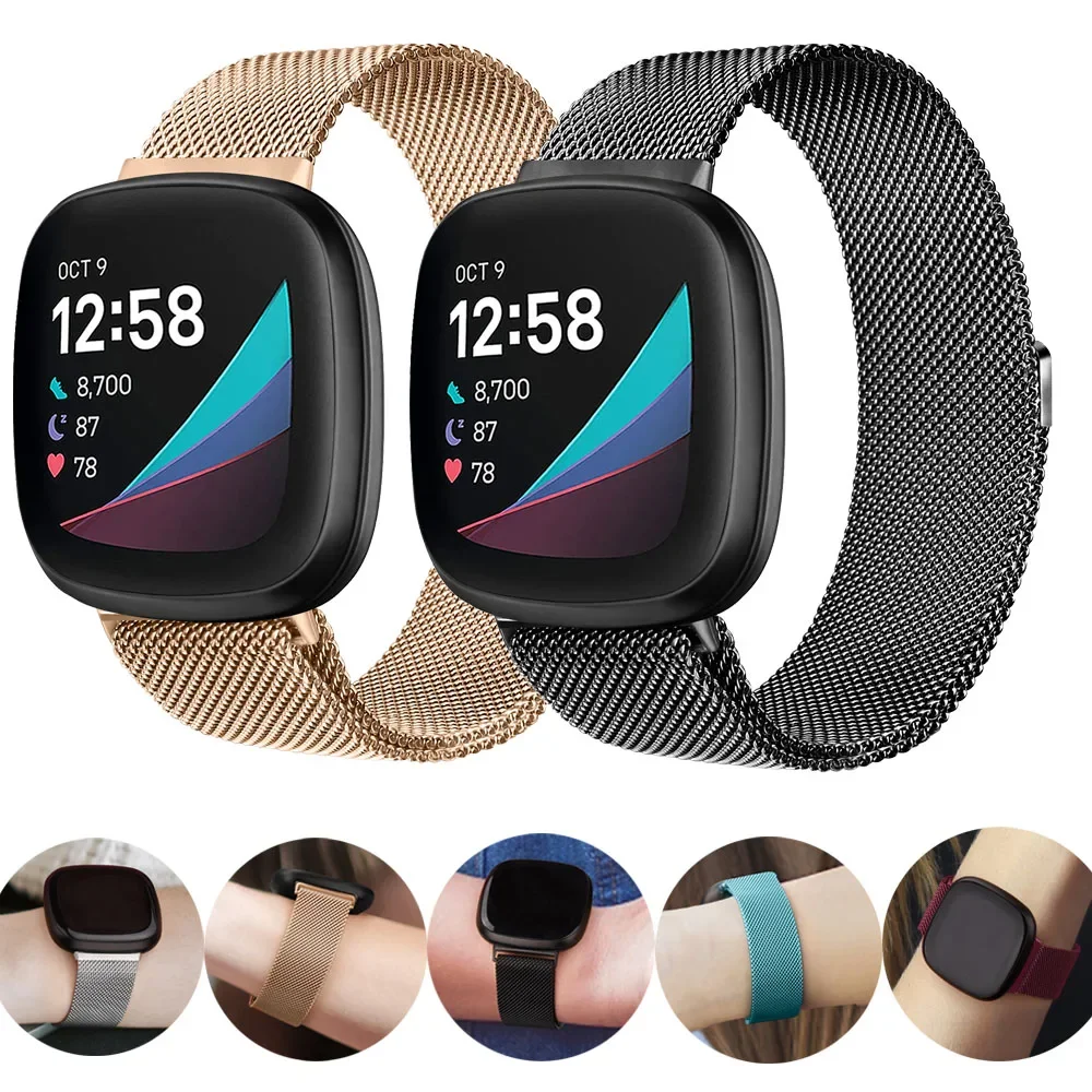 Tali untuk Fitbit Versa 3 Gelang Jam Tangan Mental Magnetik Gelang Gelang Gelang untuk Fitbit Sense Correa Aksesoris Jam Tangan Pintar