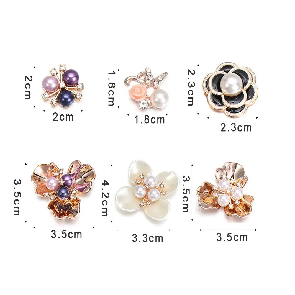 10PCS Handmade Bow Accessories Pearl Flower Rhinestone Buttons Sparkling Crystal Hairpins Decoration Clothes Sewing Pearl Tool