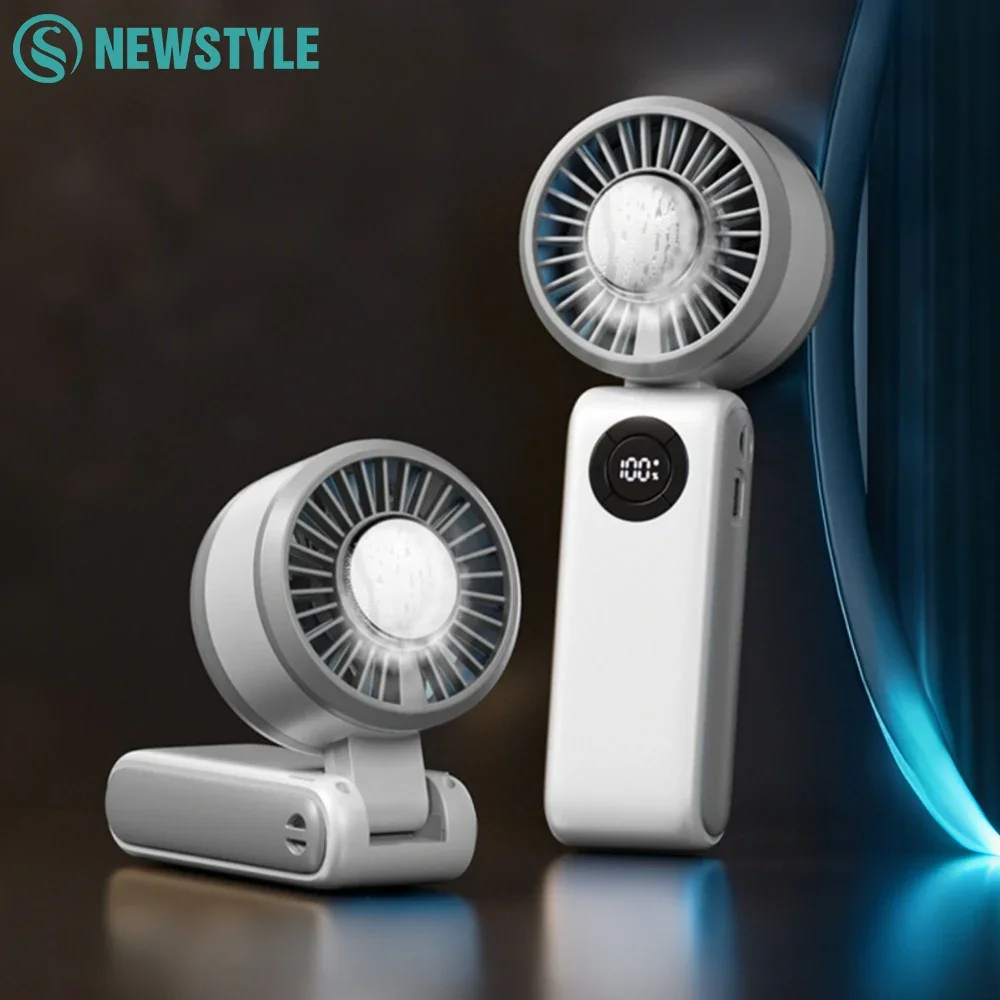 

Портативный ручной турбовентилятор со светодиодным дисплеем с ледяным охлаждением, 4000 мАч, перезаряжаемые через USB, складные настольные вентиляторы для льда для стола/шии/путешествий