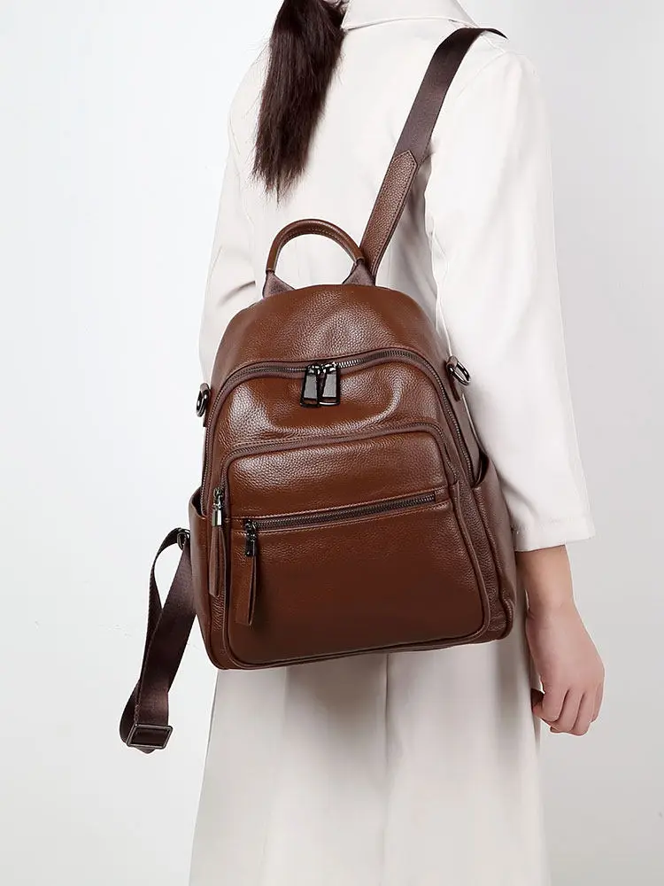 

Top Layer Cowhide Small Backpack - Vintage Brown Leather Travel Backpack for Daily Commute
