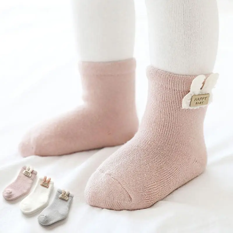 3Pairs Newborn Plush Sock Winter Warm Kids Middle Tube Socks Thicken Velvet Anti-Cold Baby Footwear Cute Cartoon Children Socks