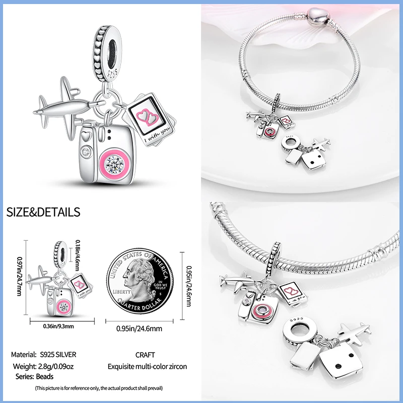 New925 Sterling Silver Travel Aircraft Series Charm Beads for Pandora Original Bracelet DIY Exquisite Memorial Jewelry for Women