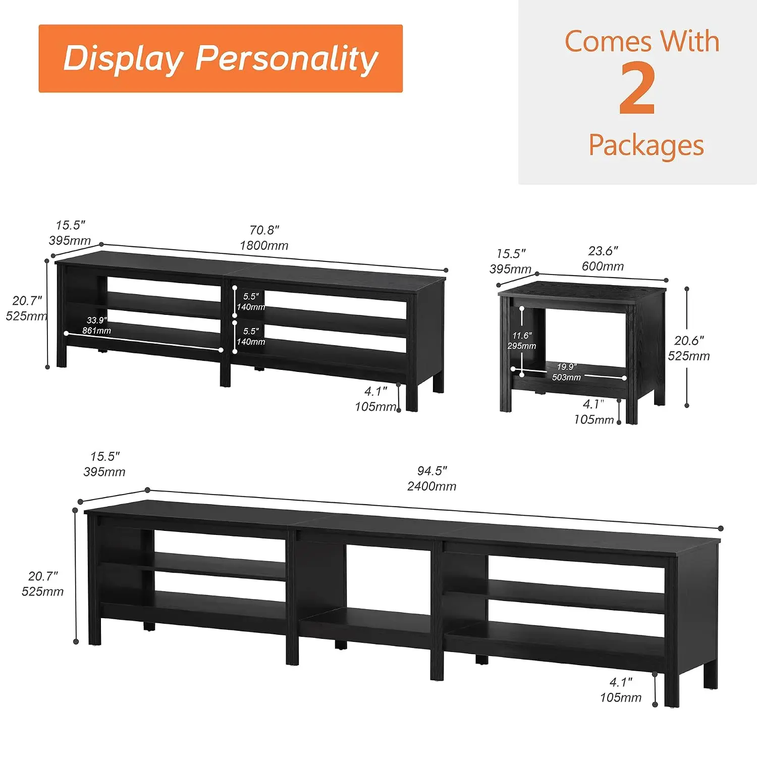 Farmhouse TV Stand 85 Inch TV 16 Color LED Lights, Wood Entertainment Center Console 5 Cubby Storage Living Room Bedroom 95 inch