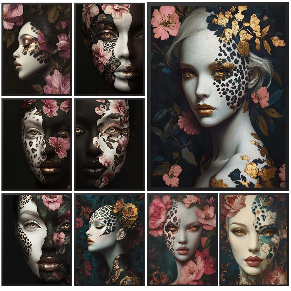 Abstract Makeup Portrait Flower Woman Girl Poster Wall Art Canvas Painting Home Decor Wall Pictures For Living Room Unframed
