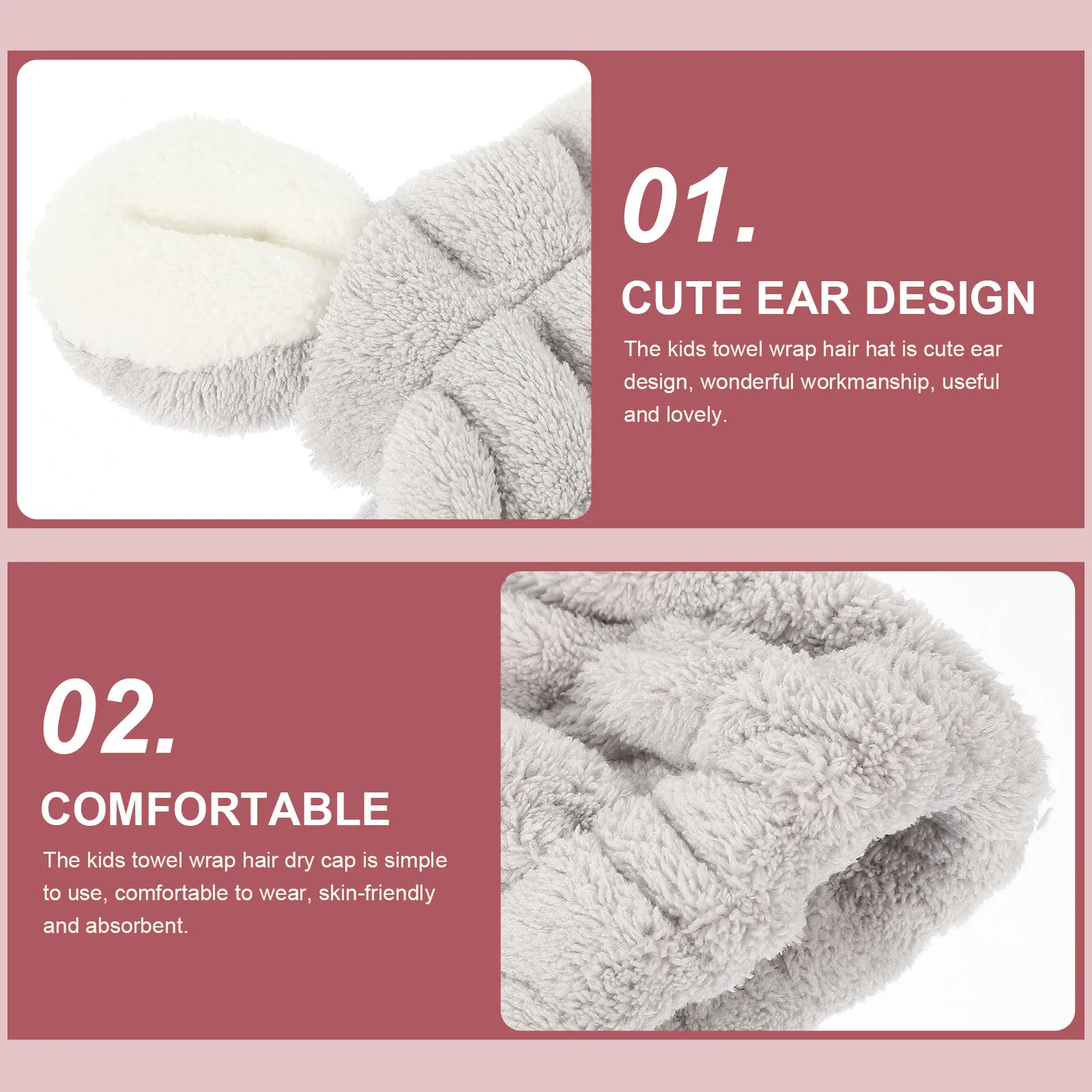 

Absorbent Hair Drying Cap for Kids Quick Dry Towel Wrap Hat with Cute Ear Design Cartoon Appearance Comfortable Skin-Friendly