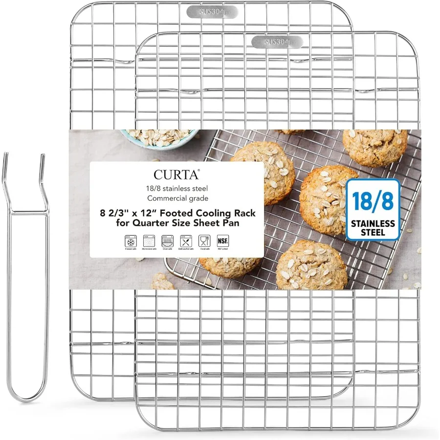 

2 Pack Chef Cooling Rack NSF Listed 18 8 Stainless Steel Oven Safe Grid Wire Cookie Cooling Racks for Baking Cooking 12 X