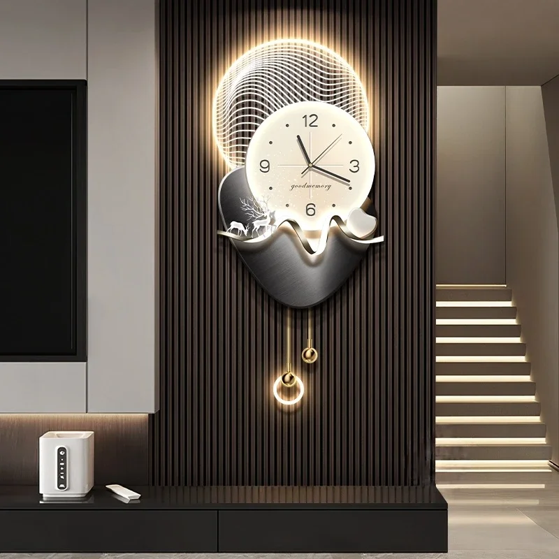 Luxury Wall Clock Emit Light For Living Room Sofa Dining Study Minimalist Decoration LED Mural Lamps Pointer Lustre Home Fixture