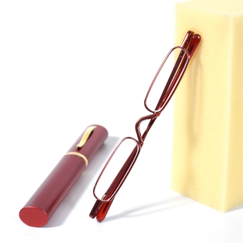 Roter Rahmen Stifthalter Lesebrille Schmale Presbyopie-Brille Tragbare Unisex-Brille für Männer und Frauen Dioptrien +1+2+3