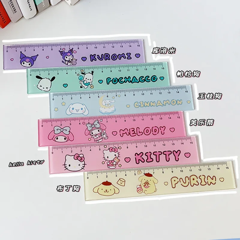 My Melody Ruler Sanrio Anime Kuromi Cinnamoroll Student Scale Office Culture Teaching Cartoon Cute Draw Plastic Ruler Kid Gift